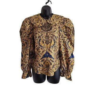 $275 Ulla Johnson Womens Marietta Batik Poplin Long Sleeve Shirt Size 0